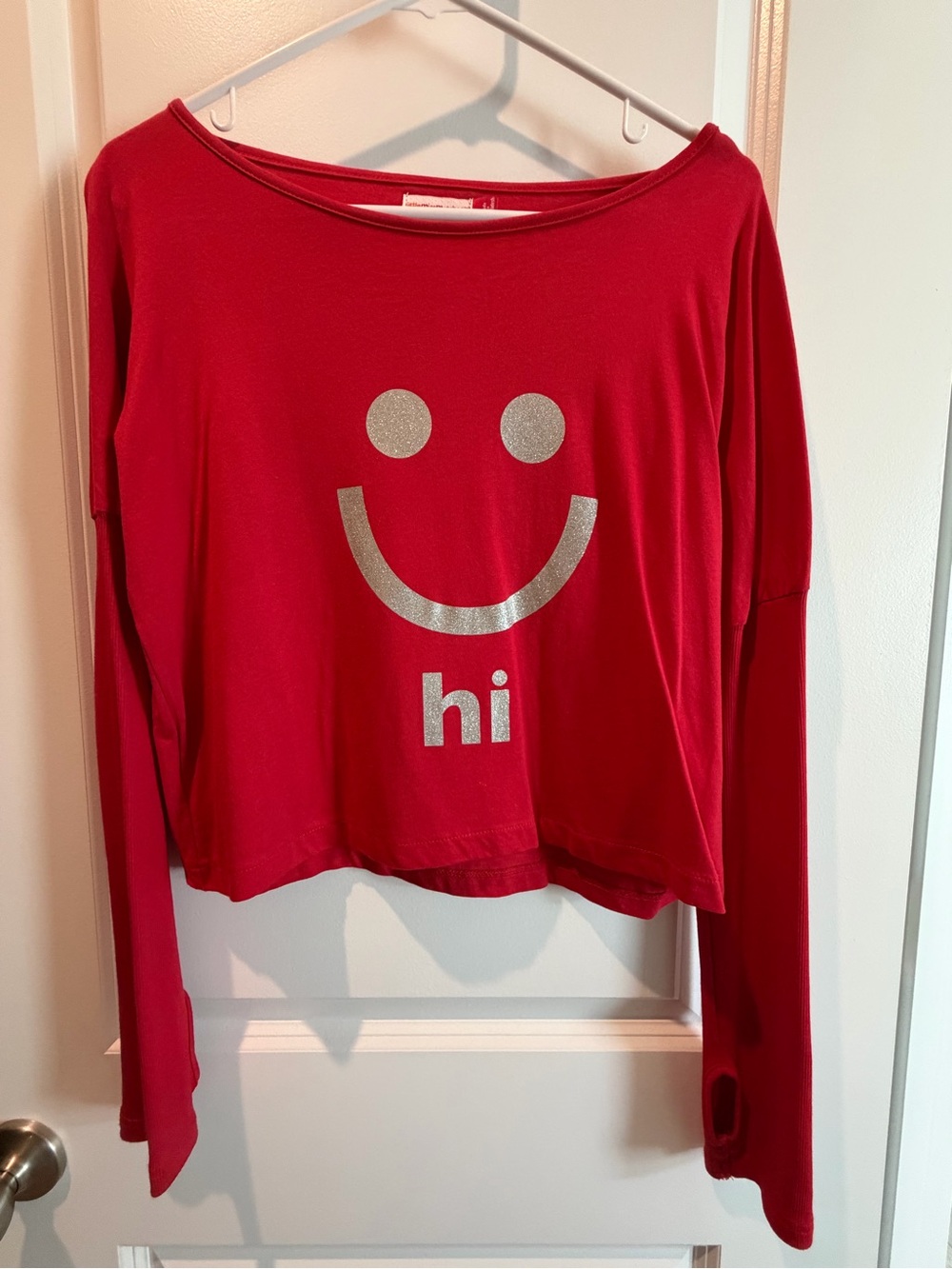 Girls Red Long-Sleeve Smile Graphic Top - Hi Print